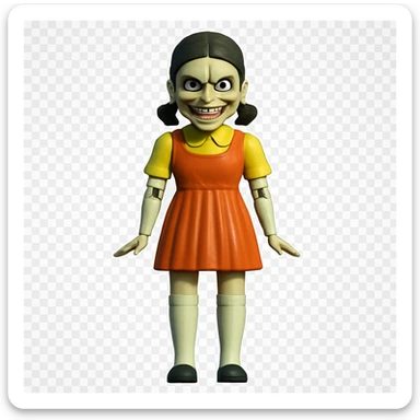 Modify the expression to be scary with wide, intense eyes, furrowed brows, and a sinister, unsettling smile. Keep the style and character the same, only change the eyes and mouth. sticker