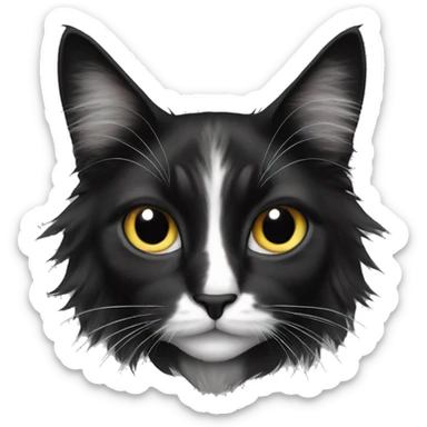 long haired cat black with white spot sticker