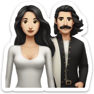 couple black hair white skin and moustache man  with black and long hair with skin lady sticker