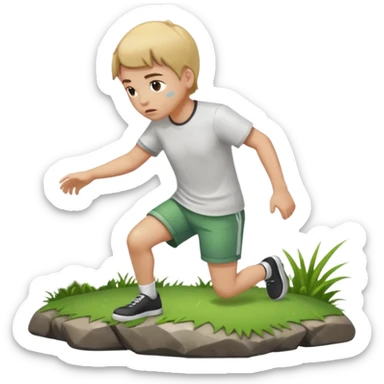 Person slipping on wet grass and hitting head on rock sticker