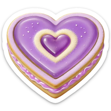 Realistic shortbread cookie in the shape of a heart with pale lilac color jelly middle filling and sprinkled powder sugar on top. sticker