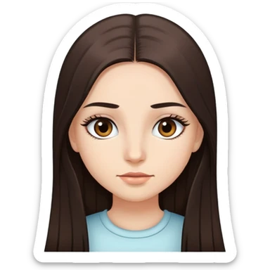 a girl with long dark brown straight hair, eyelashes sticker