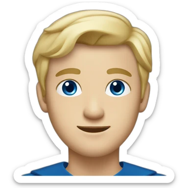 Blonde man with medium short hair, blue eyes, graduation with graduation hat sticker