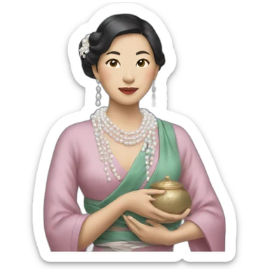 Asian woman clutching  pearls sticker