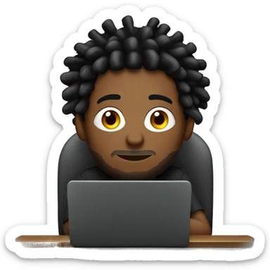 Black-guy-with-dreads-wearing-black-trackstuit-sitting-down-on-chair facing-foward-focused-on-laptop-computer- sticker