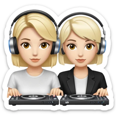 Blonde female and brunette female DJs sticker