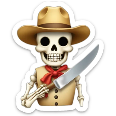 chef skeleton with cowboy hat, holding a knife sticker