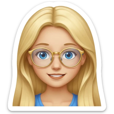 une fille blonde cheveux longs au yeux bleus avec des lunette dorée assez grande joyeuse  sticker