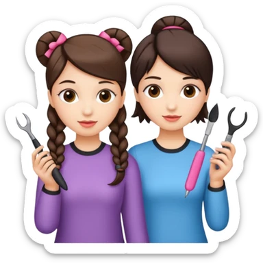 Girls holding hairstyle tools and nails tool sticker