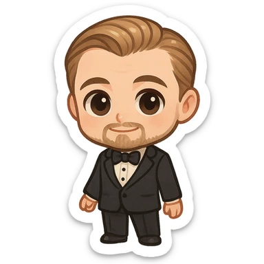 Leonardo DiCaprio as chibi character, big eyes, cute and formal sticker