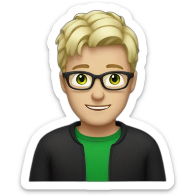 Blonde man with white glasses and green eyes wearing black jumper sticker