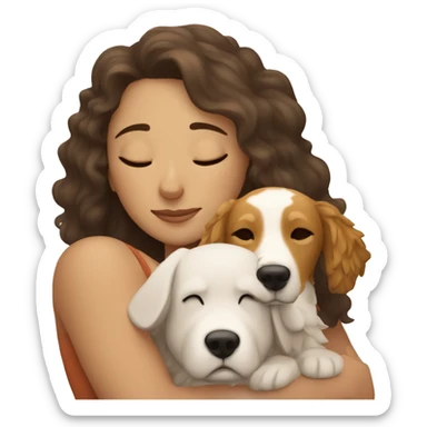 sleeping blon haired woman with a log haired autralian dog sticker