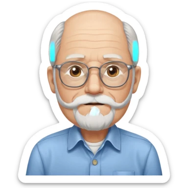 elderly glasses man with long beard and shirt sticker