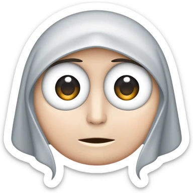 Grauer CartoonKrähenkopf mit geröteten Wangen, großen weißen Augen mit entschlossenem Ausdruck und kurzem, spitzem Schnabel sticker