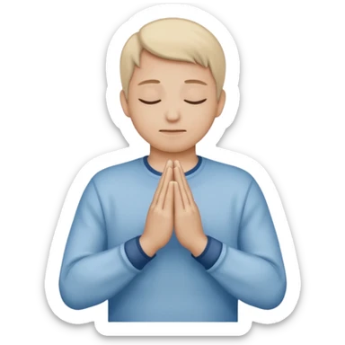 Two hands in prayer pose, only hands, muted blue outline, beige fill, soft glow, apple emoji style, PNG, transparent background sticker
