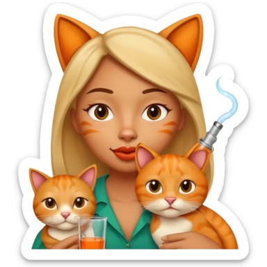 Light skinned Mexican with extremely big lips cuddling and orange cat while smoking from a glass pipe  sticker