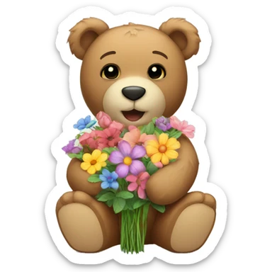 teddy bear with flowers sticker