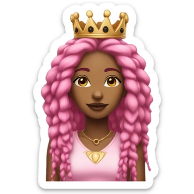 Black woman with long, blonde dreadlocks with pink highlights, and pink and black fox ears, wearing a pink and gold crown with six points sticker