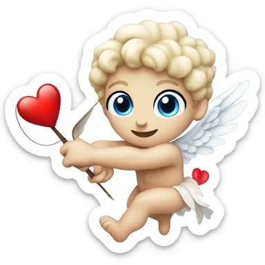 Photo of flying pale cupid with blue eyes and red heart arrow  sticker