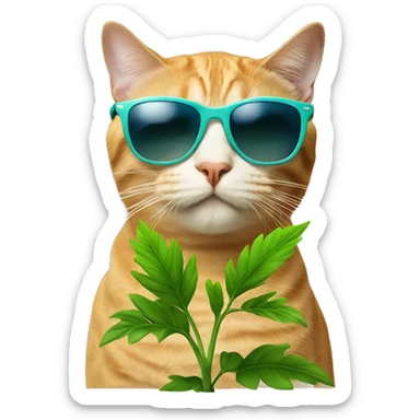 Cat with sunglasses smokin a plant sticker