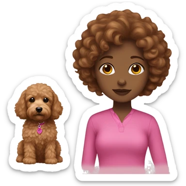Girl brown hair in pink + mini goldendoodle  sticker