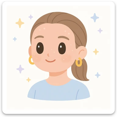 clean girl aesthetic, minimal makeup, dewy skin, slicked-back hair, gold hoop earrings, soft neutral tones, modern and fresh look sticker