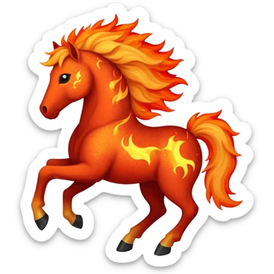 A fast-running fire horse made of embers, magma, and visible lava, with burning mane and ash particles sticker
