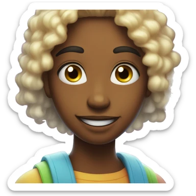 A sparkling face with wide eyes, a big smile, glowing skin, and a rainbow halo with tiny stars around it.

 sticker