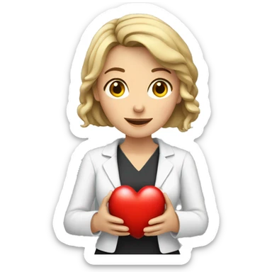 A European woman teacher holds her heart in her hands sticker