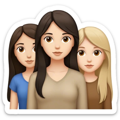 3 girls one with long dark hair, one with medium dark hair, one with medium dark blonde hair sticker