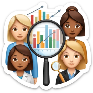 An icon featuring a group of diverse people, interconnected by lines, symbolizing sociology. The design includes a magnifying glass and a bar chart, representing the study of societies and social structures. Transparent background highlights the analysis of human behavior and social dynamics. sticker