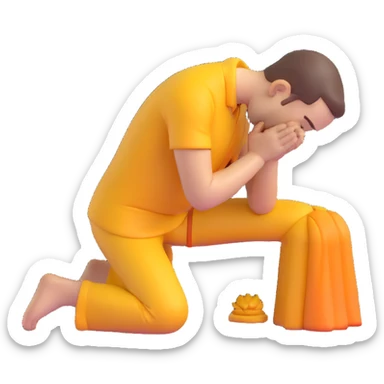 male bowing forward in prayer, side angle, 3D emoji style, 80% realistic sticker