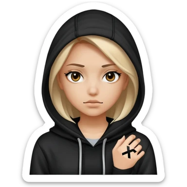 A hacker girl with black hoodie and two x instead of her eyes  sticker