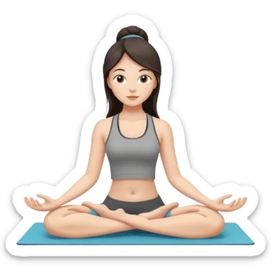 a brunette girl doing yoga, she is wearing a grey fit and she has dark loose hair.  sticker