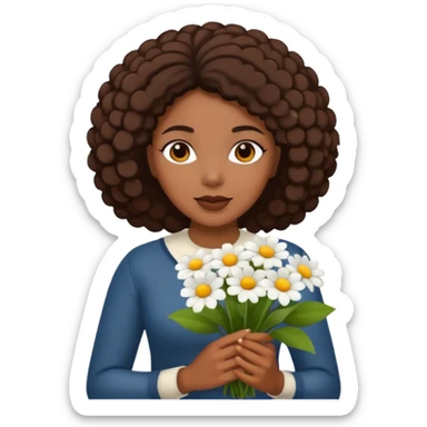 black woman holding white flowers in their hands sticker