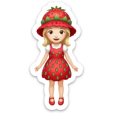 Strawberry shortcake human girl full body and legs with a strawberry hat on her head and dress without a cake sticker