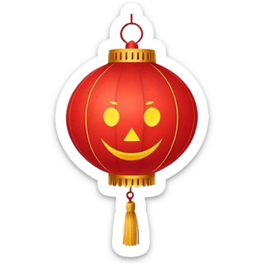 Chinese red lantern, traditional festive decoration, round shape with tassel, emoji style sticker