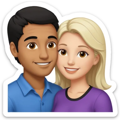 Brown guy standing kissing a white girl with black hair sticker