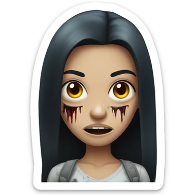 girl zombie with black long hair with teeth and serious face  sticker