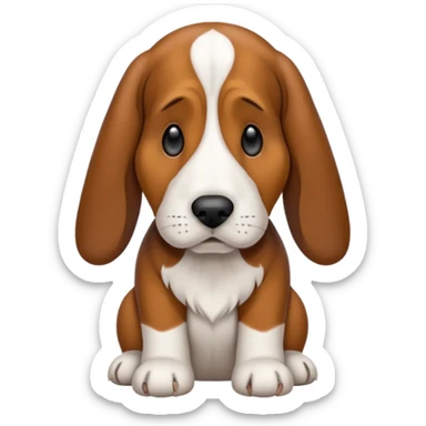 Basset hound with smaller ears, brown face black nose and ears. White belly chest and feet sticker