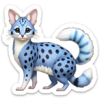 Hyper realistic  deep-ocean indigo fur seeded with bioluminescent plankton speckles beautiful elegant pretty precious cute  Fakémon-Pokémon-opossum-feline-serval-caracal-chinchilla-Furret-Minccino-hybrid-creature with a big fluffy bushy tail (full body) sticker
