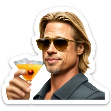 Brad Pitt with sunglass and an Cocktail in his Hand with Holiday vibes sticker