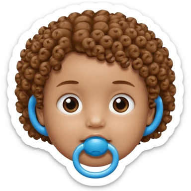 A baby with light brown skin, curly light-brown hair, wide brown eyes, and a blue pacifier. sticker