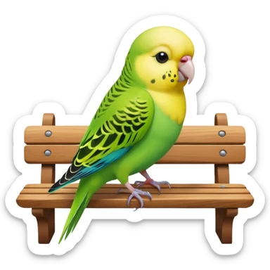 green budgie on a bench sticker