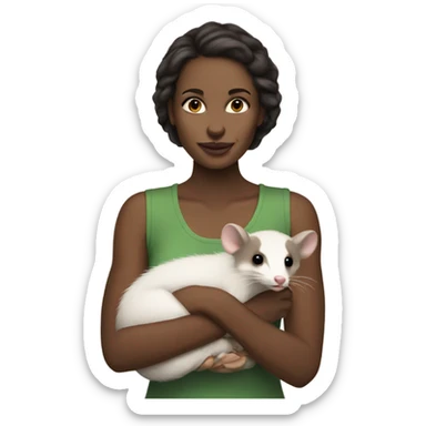 White woman dark brown hair holding opossum sticker