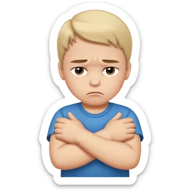 Child pouting with arms crossed sticker