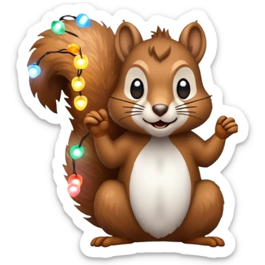deranged squirrel covered in Christmas lights with snow  sticker