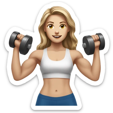 White Girl with light brown hair with dumbbells at gym sticker