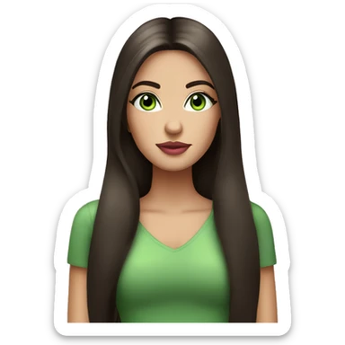 beautiful girl with long dark brown straight hair and green eyes and big pink lips sticker