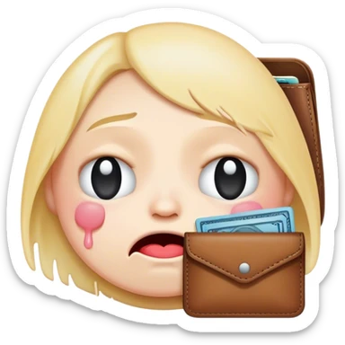 A crying face emoji with an empty wallet sticker